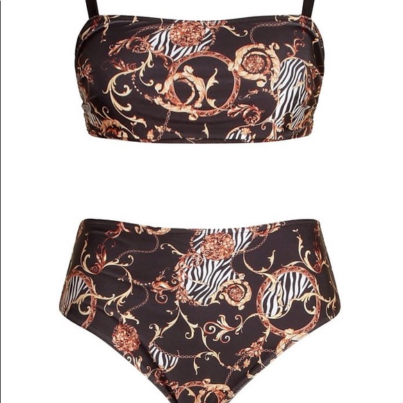 ❤️ Boohoo Plus Chain Print High Waist Bikini size 24 - Picture 2 of 4